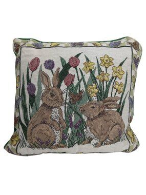 Rabbit Floral Tapestry Decorative Pillow By Riverdale - 15.5x14.5 Square USA